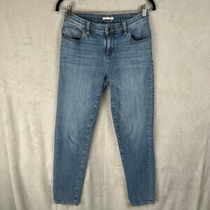 Eileen Fisher Jeans Womes 4 Blue Straight Mid Rise Pockets Denim Organic Cotton